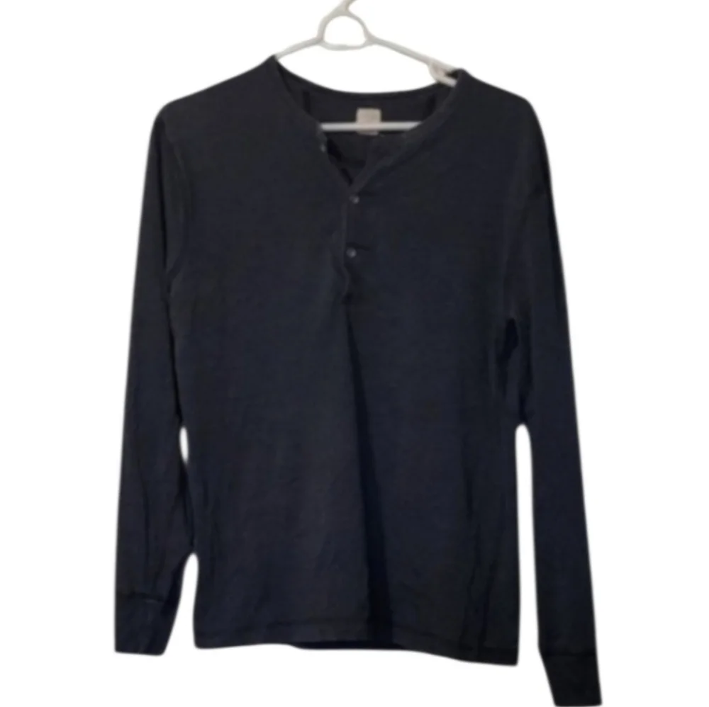 Vintage J. Crew Charcoal Gray Acid Washed Henley Long Sleeve Tee Size Small